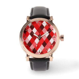 MARDI GRAS HARLEQUIN PATTERN Rood roze Rhombi Horloge