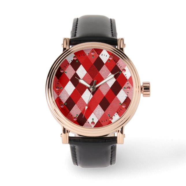 MARDI GRAS HARLEQUIN PATTERN Rood roze Rhombi Horloge (Voorkant)