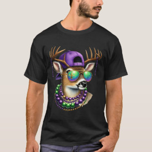 Mardi Gras Herten Jagen Mardi Kralen Masker Party T-shirt