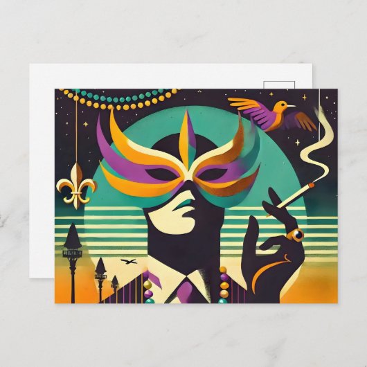 Mardi Gras Het Roken Man Briefkaart (Voorkant / Achterkant)