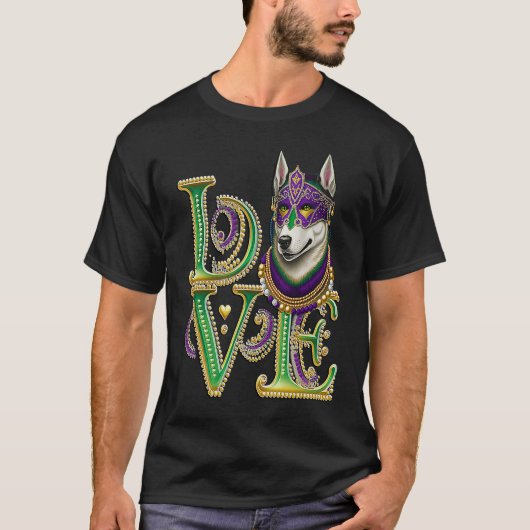 Mardi Gras Husky Word LOVE Masquerade T-shirt (Voorkant)