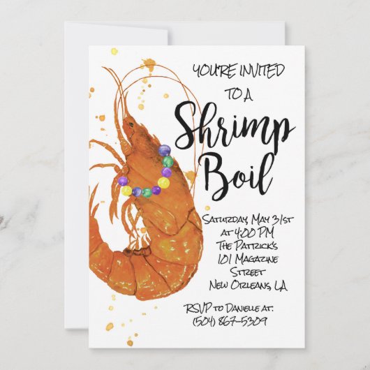 Mardi Gras Invitation à ébullition de crevettes (Devant)