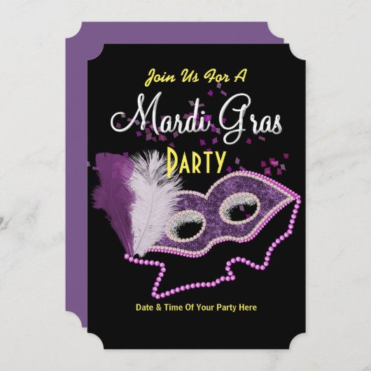 Mardi Gras Invitation Fancy Mask Party (Devant / Derrière)