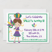 Mardi Gras Invitation Fête Anniversaire Pour Fille (Devant)