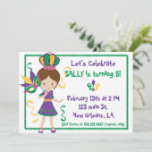 Mardi Gras Invitation Fête Anniversaire Pour Fille (Debout devant)