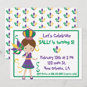 Mardi Gras Invitation Fête Anniversaire Pour Fille