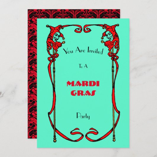 Mardi Gras Invitation Sjabloon Kaart (Voorkant / Achterkant)