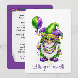 Mardi Gras-kabouter met feestballon Kaart