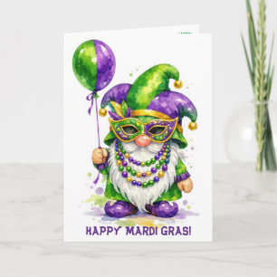 Mardi Gras-kabouter met feestballon Kaart