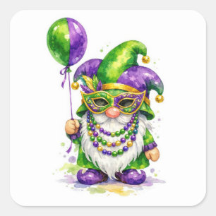 Mardi Gras-kabouter met feestballon Vierkante Sticker