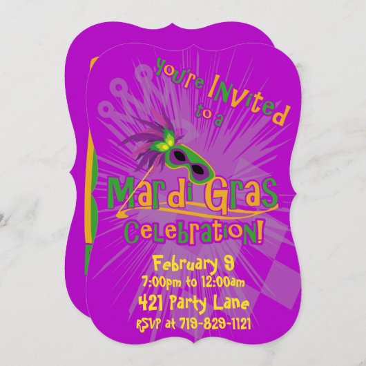 Mardi Gras Kat Uitnodiging (Voorkant / Achterkant)