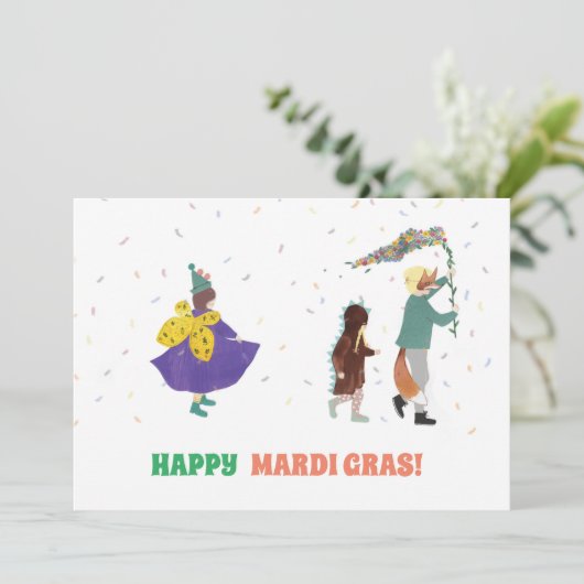 Mardi Gras Kinder carnival Spring Illustration Kaart (Staand voorkant)