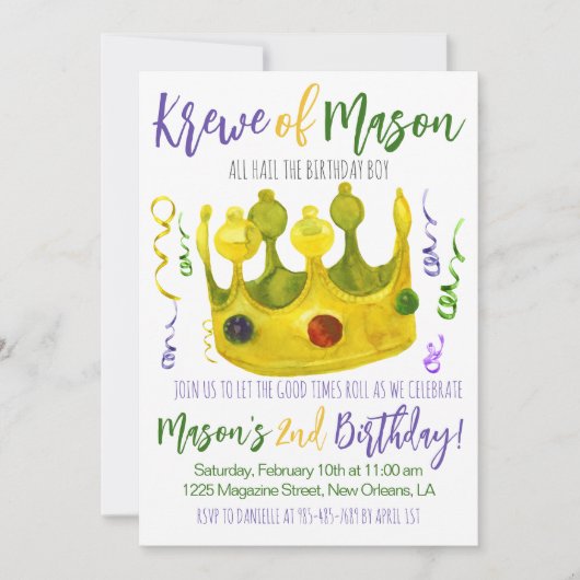 Mardi Gras King Invitation d'anniversaire (Devant)
