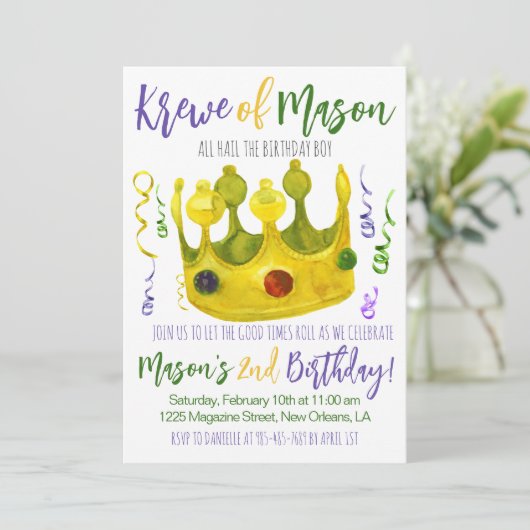 Mardi Gras King Invitation d'anniversaire (Debout devant)
