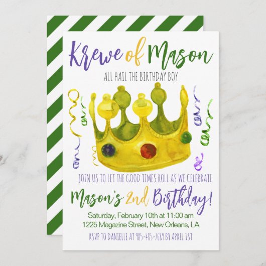Mardi Gras King Invitation d'anniversaire (Devant / Derrière)