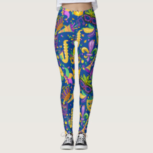 Mardi gras kleuren D Blauw Leggings