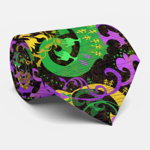 Mardi Gras Kleuren Damask Draak, Vlinder, Slang Stropdas