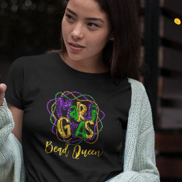 Mardi Gras kraal koningin aangepaste tekst T-shirt