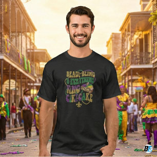 Mardi Gras Kralen Bling & Alles King Cake Deel T-shirt