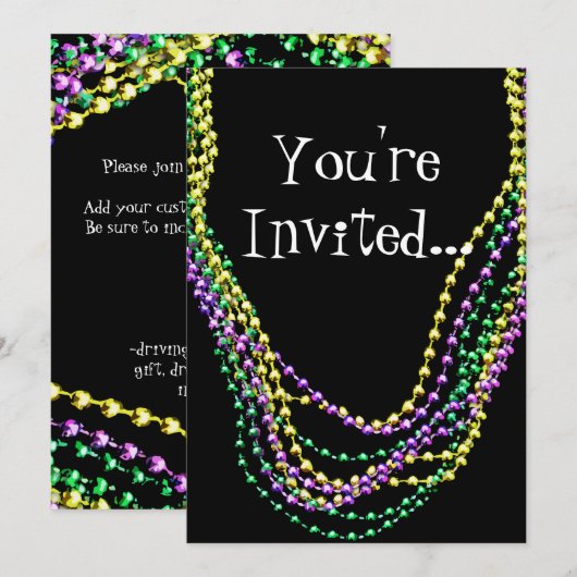 Mardi Gras Kralen Kettingen Invitation Kaart (Voorkant / Achterkant)
