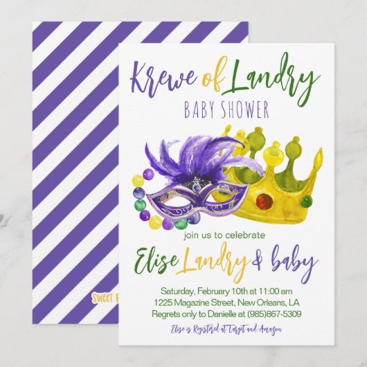 Mardi Gras Krewe Baby shower Invitation (Devant / Derrière)