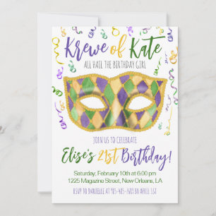 Mardi Gras Krewe Invitation d'anniversaire