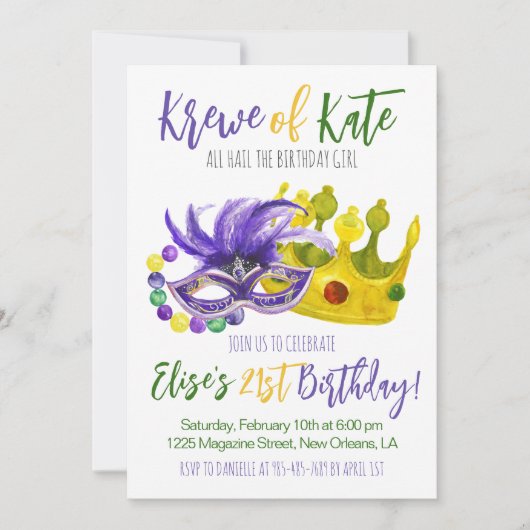 Mardi Gras Krewe Invitation d'anniversaire (Devant)