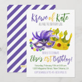 Mardi Gras Krewe Invitation d'anniversaire (Devant / Derrière)