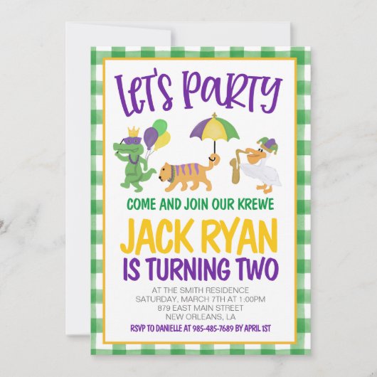 Mardi Gras Krewe Invitation d'anniversaire (Devant)
