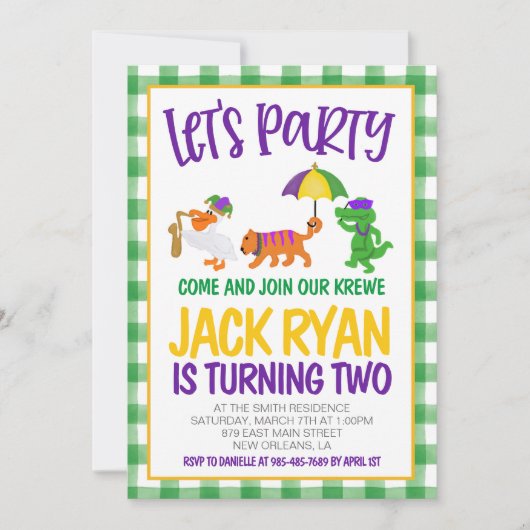 Mardi Gras Krewe Invitation d'anniversaire (Devant)