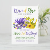 Mardi Gras Krewe Uitnodiging voor verjaardag (Staand voorkant)