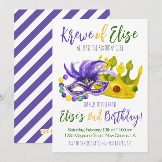 Mardi Gras Krewe Uitnodiging voor verjaardag (Voorkant / Achterkant)