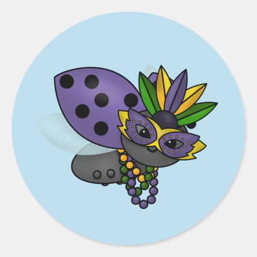 Mardi Gras Ladybug Ronde Sticker (Voorkant)