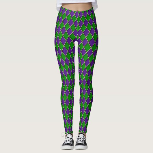 Mardi Gras Leggings, Diamond Harlequin Jester Leggings (Voorkant)