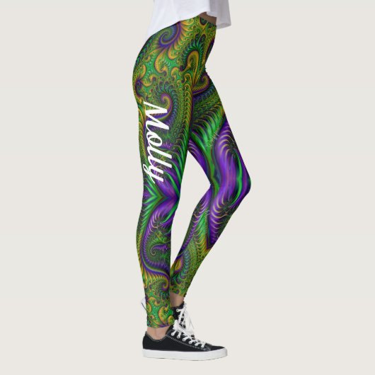 Mardi Gras Leggings Gold Black Purple Green Nom (Droite)