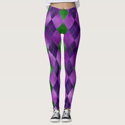 Mardi Gras Leggings, Mardi Gras Argyle Pattern Leggings (Voorkant)