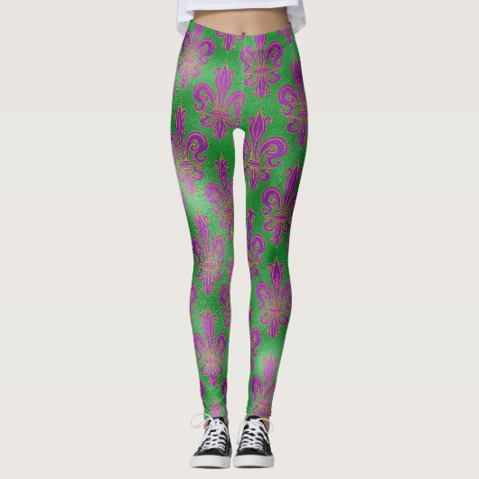 Mardi Gras Leggings, Mardi Gras Fleur de Lis Leggings (Voorkant)