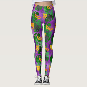 Mardi Gras Leggings, Mardi Gras Maskers en Bladere Leggings