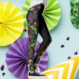 Mardi Gras Leggings Zwart Maskers Kralen