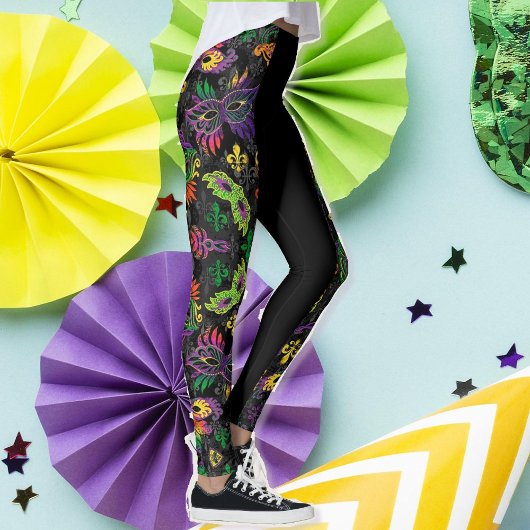 Mardi Gras Leggings Zwart Maskers Kralen