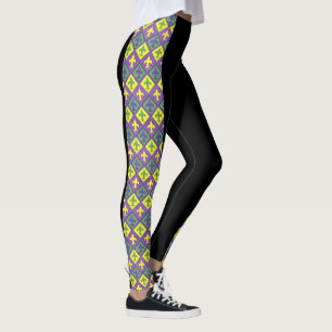 Mardi Gras Leggings Zwart Paarse Groen Goud