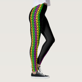 Mardi Gras Leggings Zwart Paarse Groen Gouden STER