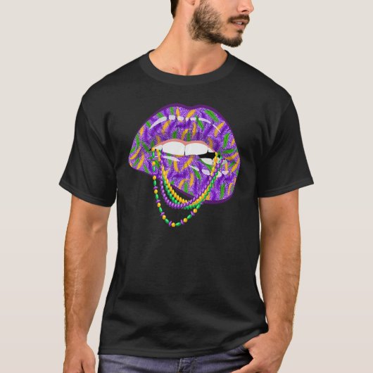 Mardi Gras Lips Fleur De Lys Fat Tuesday Parade T-shirt (Voorkant)