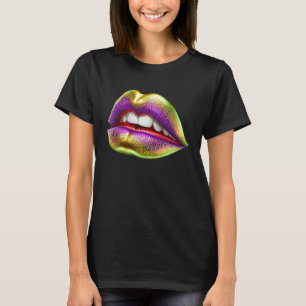 Mardi Gras Lips Green Paars & Gold T-shirt
