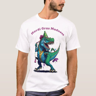 Mardi Gras Madness T Rex Dinosaur Bead Mardi Grawr T-shirt