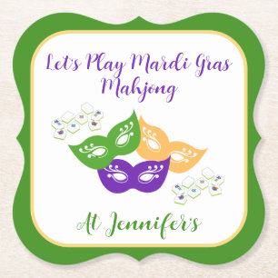 Mardi Gras Mahjong PERSONALIZE Groen Goud Paars Kartonnen Onderzetters