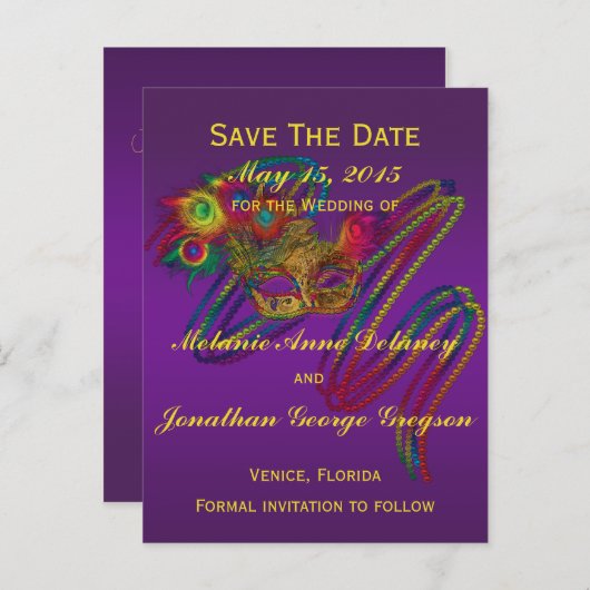Mardi Gras Mariage ENREGISTRER LA DATE Cartes post (Devant / Derrière)