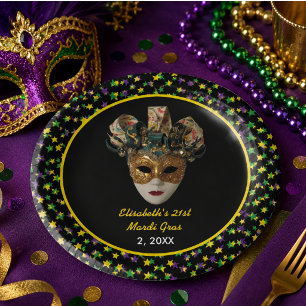 Mardi Gras Mask 21e verjaardagsfeestje Papieren Bordje