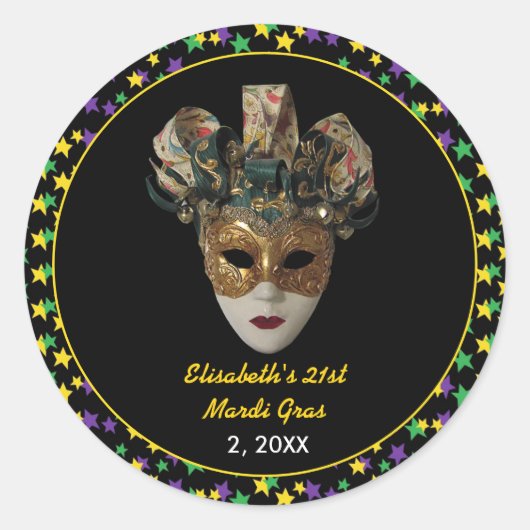 Mardi Gras Mask 21e verjaardagsfeestje Ronde Sticker (Voorkant)