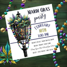 Mardi Gras Mask and Gas Lamp with Beads Kaart